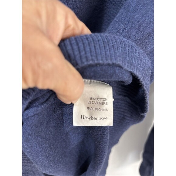 Hawker Rye Mens Navy Cotton Cashmere Blend Sweater Size Large 1/4 Zip Mock Neck - Picture 3 of 8